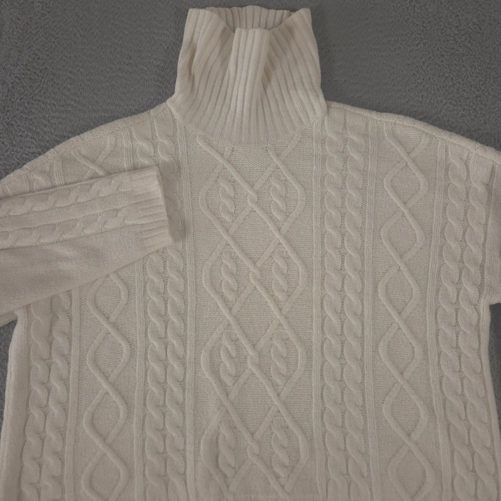 Abercrombie & Fitch Sweater Womens Large White Cable Knit Turtleneck Wool Blend